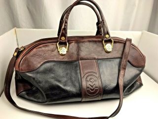 Vintage Marino Orlandi Duffle Italian Black Burgundy Leather Cordovan Travel Bag