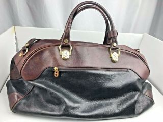 Vintage Marino Orlandi Duffle Italian Black Burgundy Leather Cordovan Travel Bag 3