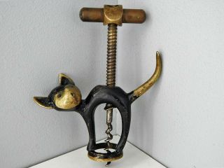 Vintage Figural Austrian Or English Cat Corkscrew,  Bronze,  Wine Bottle Opener