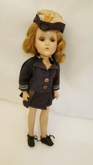 Vintage Madame Alexander Doll Wave Navy Military With Hat Shoes Composition 15 "