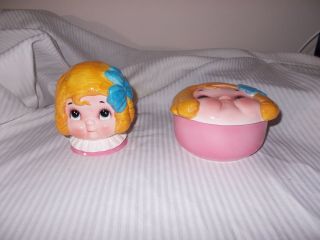 Vintage 1982 Dolly Dingle Ceramic Jar Trinket Box Container And Piggy Coin Bank