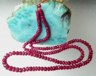 Rare Natural Faceted Red Ruby Beads Rubies 66ctw 16 " Strand Longido Tanzania
