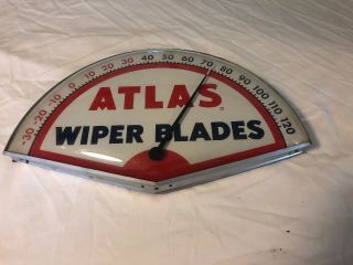 Vintage Atlas Wiper Blades Dial Thermometer Sign
