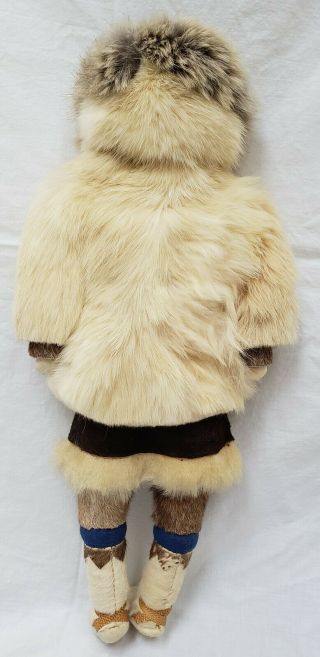 Vintage Fancy Handmade Eskimo Doll with cloth face and real fur 16 