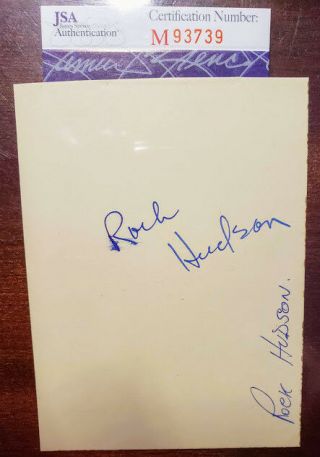 Rock Hudson Vintage 50`s Signed Jsa Certified 3x5 Index Card Authentic Autograph