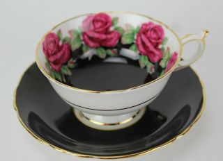 VTG PARAGON Fine English Bone China Black Glazed Red Rose Teacup Saucer Set GTF 2