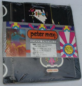 Rare Vintage Peter Max School Ensemble 3 - Ring Binder & Notebook Nos Westab