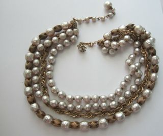 Miriam Haskell Vintage Multi Strand Baroque Pearl Necklace