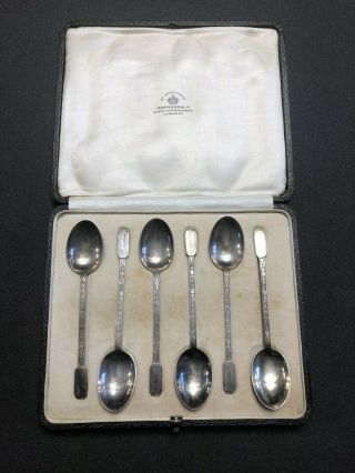 Demitasse English Sterling Silver Spoon Set Of 6 By Mapin & Webb Ltd 1919