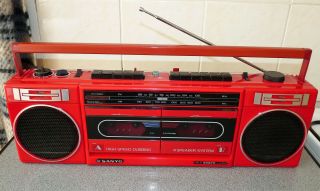Sanyo Mw703f - Vintage 1980s Red Boom Box - Ghetto Blaster - Twin Cassette Rare