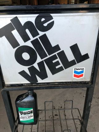 Chevron The Oil Well Quart Oil Wheeled Display Rack Vintage 3