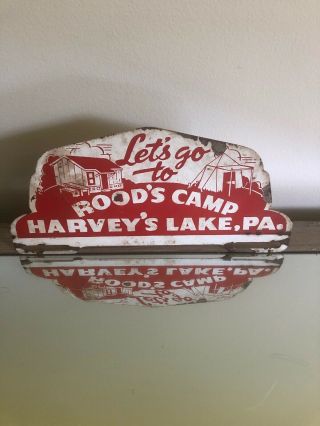 Harveys Lake Pa Roods Camp Grounds License Plate Topper Sign Vintage Metal Old