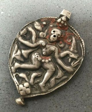 Antique Indian Tribal Silver Amulet Pendant.  Kali Motif.  Rajasthan.