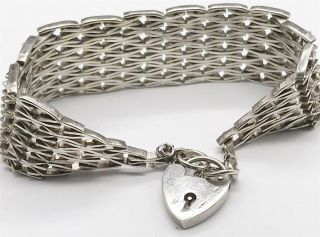 Vintage Solid Silver Ladies Wide Heavy Gate Bracelet Bangle Love Heart Clasp