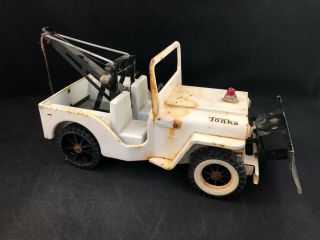 Vintage White Tonka Jeep Wrecker With Plow Parts Or Restore