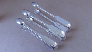 Antique 3 Pairs Sterling Silver Sugar Tongs Exeter,  London 1819,  114 Grams
