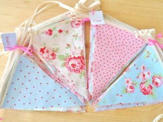 Bunting Wedding Party Vintage Shabby Chic Pink Blue White Pastel Floral Fabric