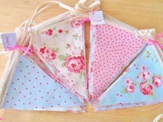 BUNTING Wedding Party Vintage Shabby Chic Pink Blue White Pastel Floral Fabric 4