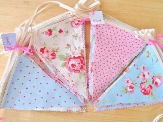BUNTING Wedding Party Vintage Shabby Chic Pink Blue White Pastel Floral Fabric 5