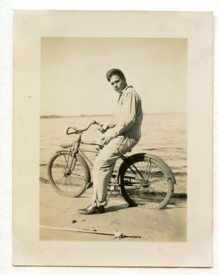 6 Vintage Photo Handsome Soldier Bicycle Buddy Boy Man Snapshot Gay