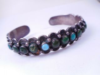 Vtg Old Pawn ZUNI Turquoise Sterling Silver Cuff Bracelet Hand Stamped Arrows 2