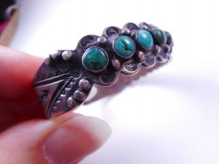 Vtg Old Pawn ZUNI Turquoise Sterling Silver Cuff Bracelet Hand Stamped Arrows 3