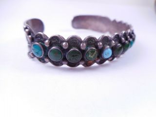 Vtg Old Pawn ZUNI Turquoise Sterling Silver Cuff Bracelet Hand Stamped Arrows 6