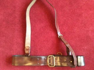 Vintage Ww1 British Officer’s Leather Sam Browne Belt And Cross Strap