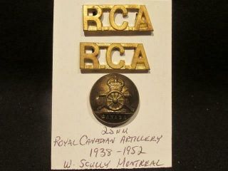 Royal Canadian Artillery Corps Wwii Trio Of Items Button & Titles