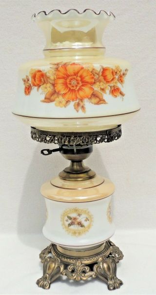 Large Vintage Gone With The Wind Gwtw Floral Glass Hurricane Parlor Table Lamp
