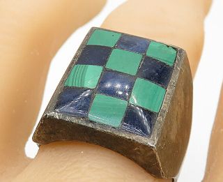 Mexico 925 Silver - Vintage Antique Malachite & Lapis Lazuli Ring Sz 11 - R9374