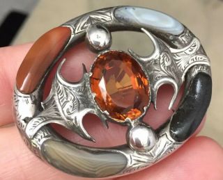 Vintage Antique Jewellery Silver Scottish Agate Brooch