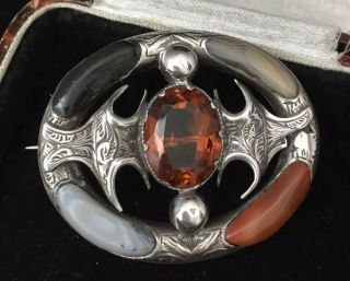 Vintage Antique Jewellery Silver Scottish Agate Brooch 2
