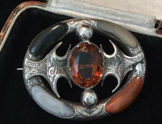 Vintage Antique Jewellery Silver Scottish Agate Brooch 3
