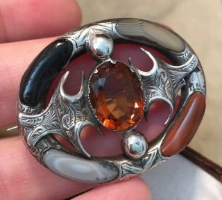Vintage Antique Jewellery Silver Scottish Agate Brooch 4