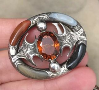 Vintage Antique Jewellery Silver Scottish Agate Brooch 5