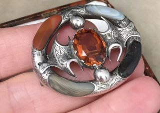 Vintage Antique Jewellery Silver Scottish Agate Brooch 7