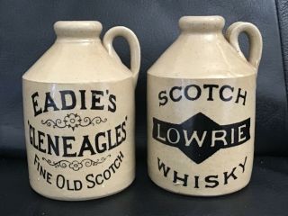 Lowrie / Eadie’s Gleneagles Scotch Whisky Flagon Bottle Decanter X 2 Vintage