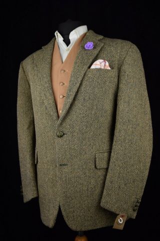 Vtg Harris Tweed ALEXANDRE Tailored Country Hacking Jacket 44 