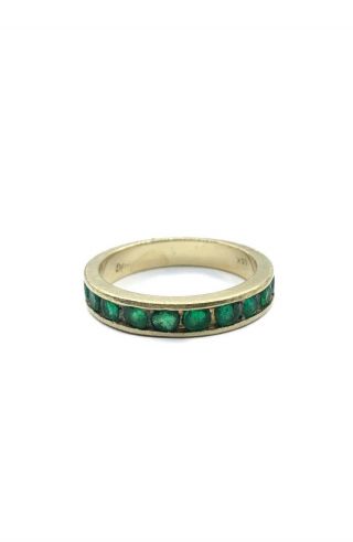 Vintage 14k Yellow Gold Green Round Emerald Stones Band Ring Size 6