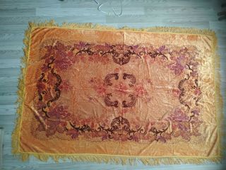 Vintage Wedding Bedspread Velvet Touch Fringed Tablecloth Bohemian Italian Boho