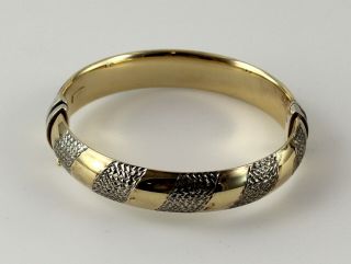925 Sterling Silver 1/20 14k Gold Two Tone Hindged Bangle Bracelet
