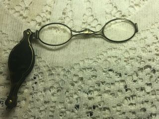 Antique Victorian Folding Lorgnette Eyeglasses Spectacles Tortoise Shell Case