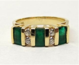 Vtg 14k Gold Natural Emerald Diamond Ring Sz 6 Estate.  20 Carat Tcw Baguette