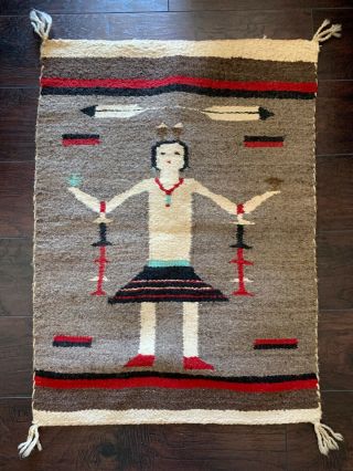 Vintage Navajo Native American Yei Hand Woven Rug (31 1/2” X 22 1/2”)