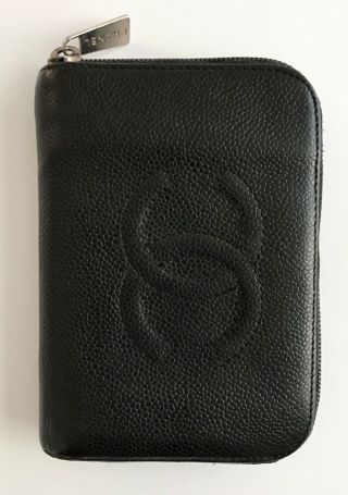 Authentic Rare Vintage Chanel Black Caviar Leather Wallet Iphone Case