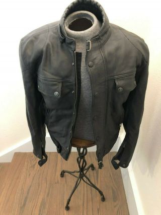 Belstaff Vintage Black Leather Motorcycle Jacket,  Size L,  Italy Made,  Mcqqueen