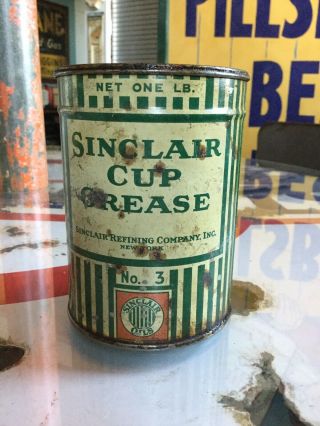 Vintage Sinclair Oils 1 Lb Cup Grease No.  3 Jailbars Pinstripe Can