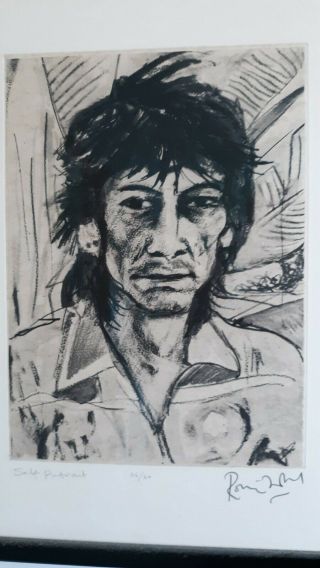 Rare,  Signed Self Portrait By Rolling Stones Guitarist Ronnie Wood