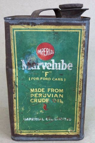 Vintage Imperial Oil Marvelube " F " Tin Red Dot Ford Cars 1 Gallon Square Can Tin